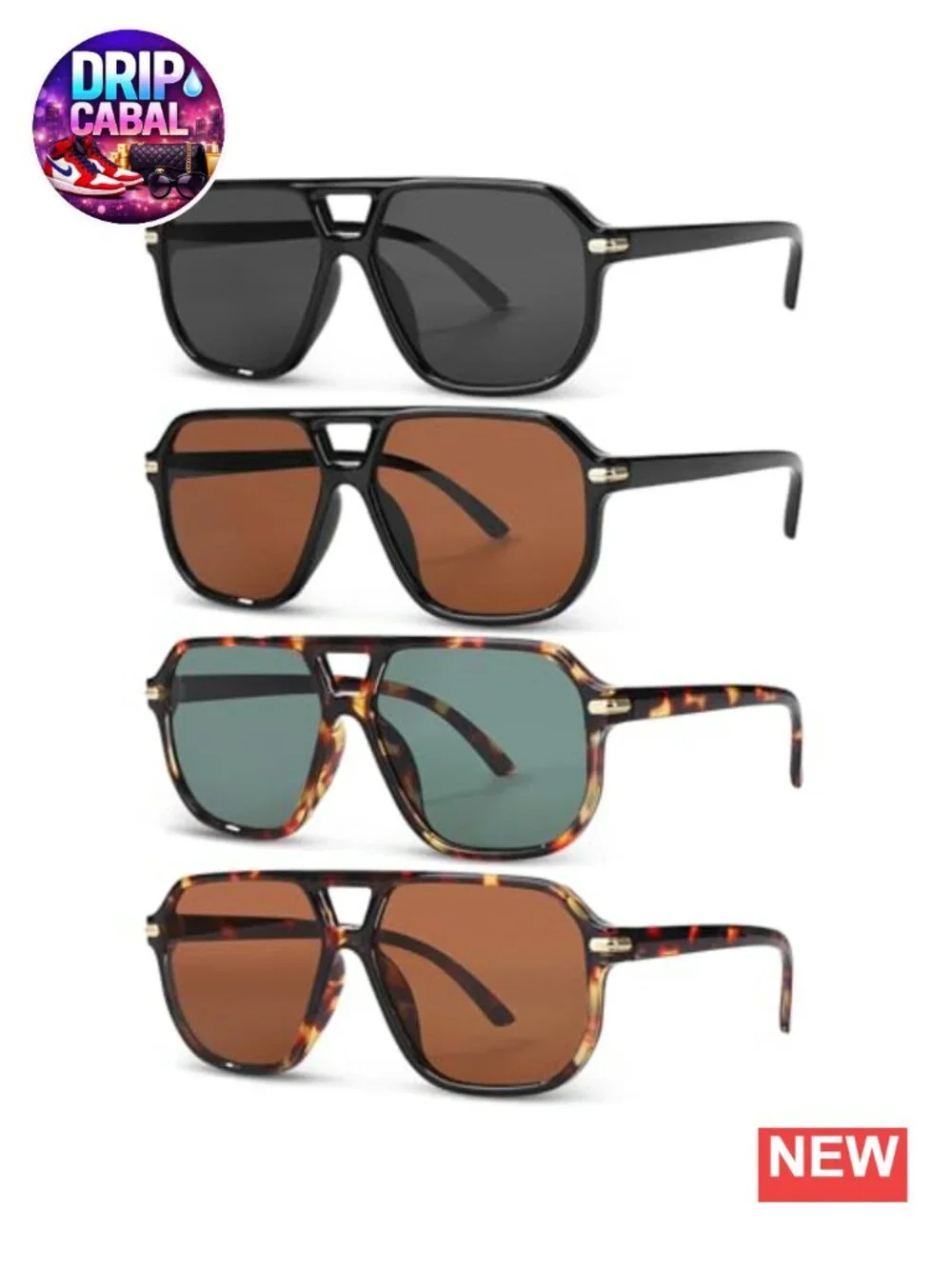 Oversized Square Sunglasses with UV400 Protection Retro Style 4 Pack